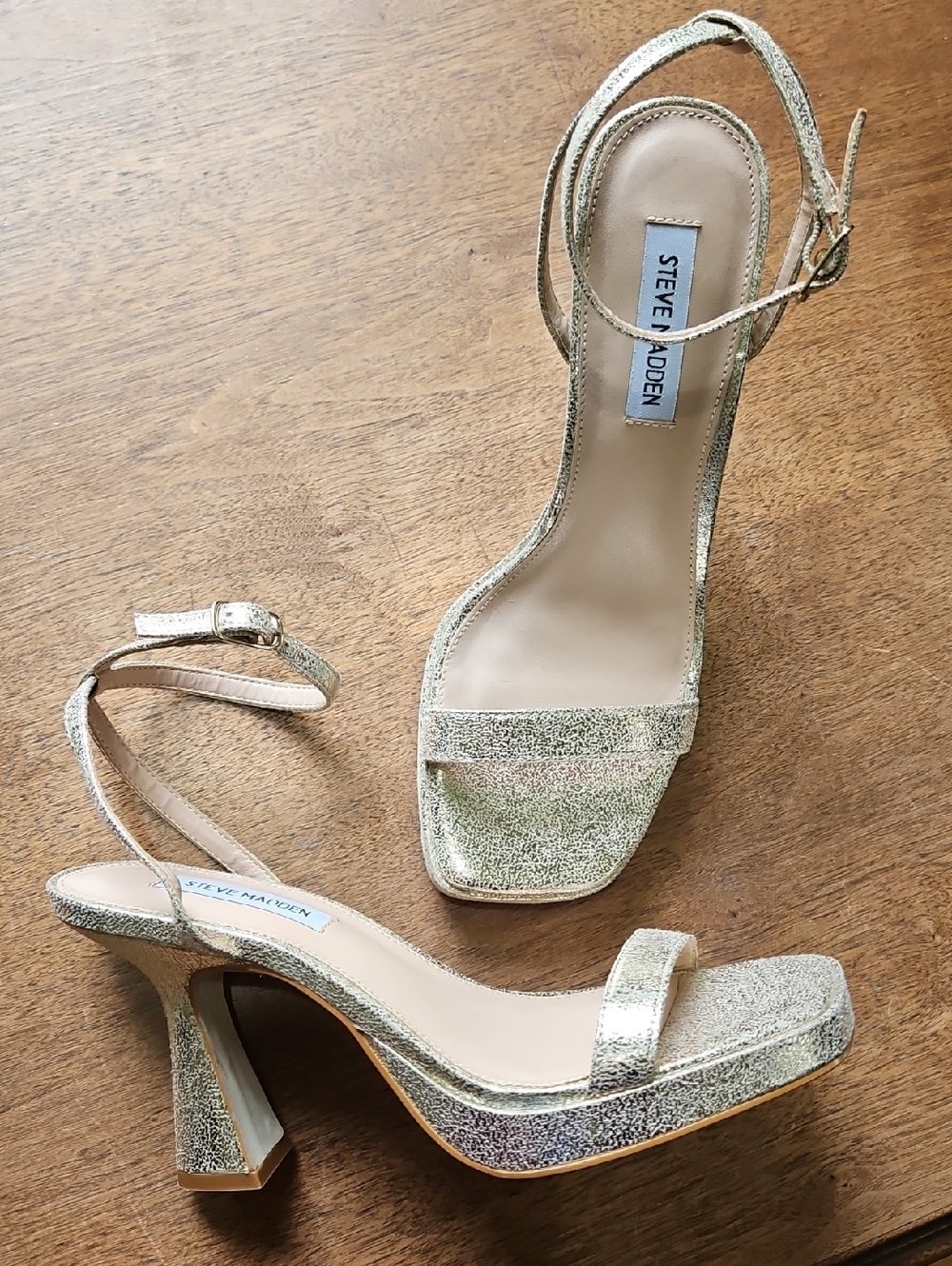 Steve Madden Metallic Gold Glitter Block-Heel Sandals